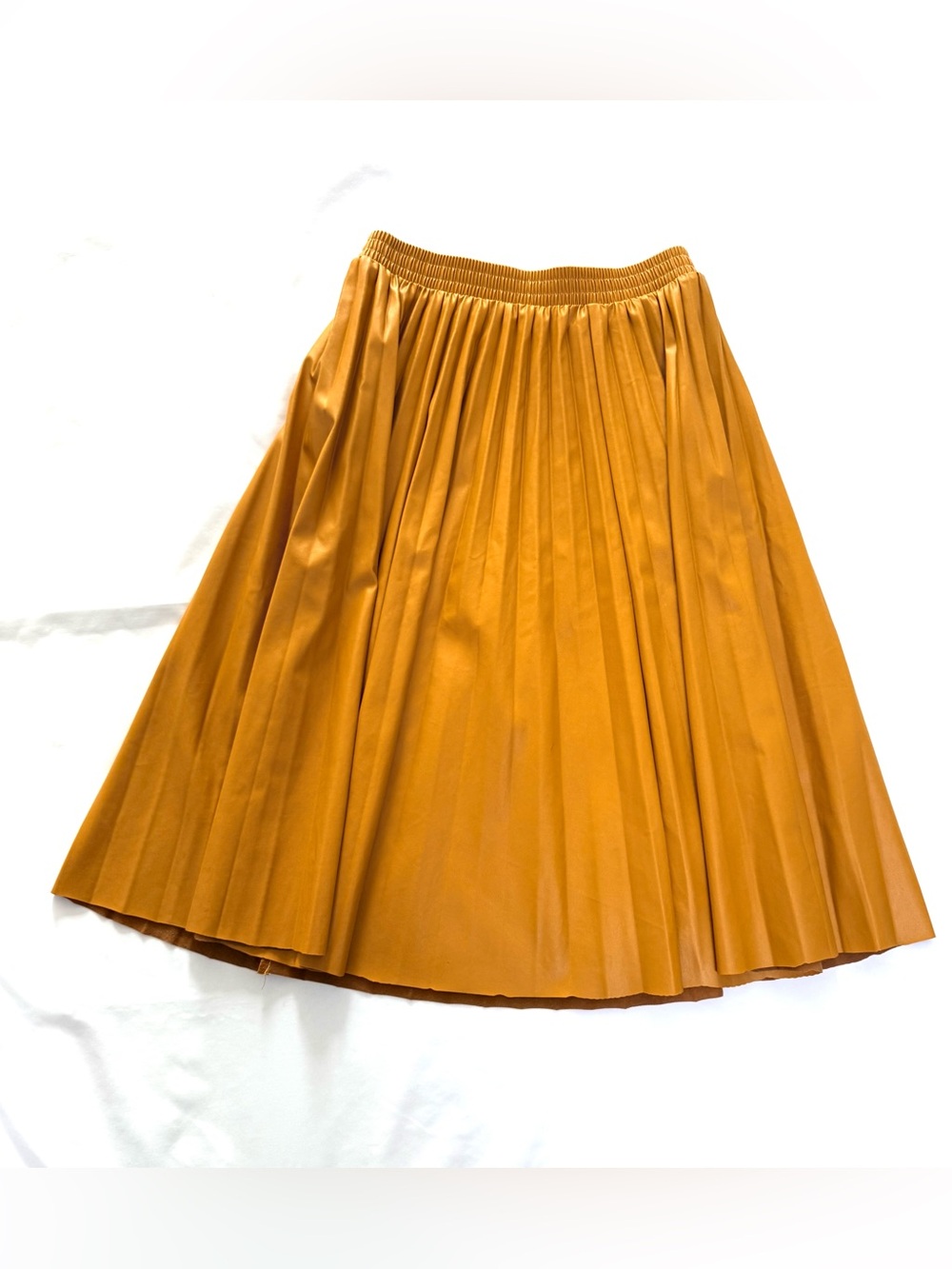 Kate Hewko Pleated Accordion Faux Leather Vegan A Line Midi Skirt Elastic Waist - Picture 3 of 7